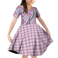 Aloha Vintage Palaka Floral Hawaiian Quilt Family Matching Off Shoulder Short Dress and Hawaiian Shirt Akala Motif LT9 Daughter's Dress Pink - Polynesian Pride