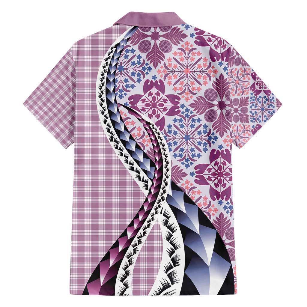 Aloha Vintage Palaka Floral Hawaiian Quilt Family Matching Off Shoulder Short Dress and Hawaiian Shirt Akala Motif LT9 - Polynesian Pride