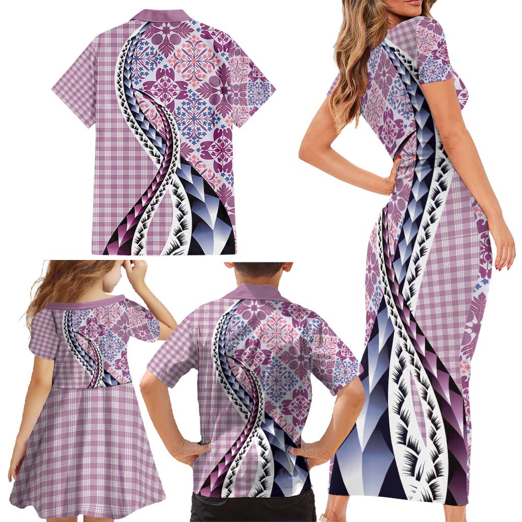 Aloha Vintage Palaka Floral Hawaiian Quilt Family Matching Short Sleeve Bodycon Dress and Hawaiian Shirt Akala Motif LT9 - Polynesian Pride