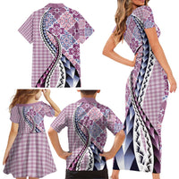 Aloha Vintage Palaka Floral Hawaiian Quilt Family Matching Short Sleeve Bodycon Dress and Hawaiian Shirt Akala Motif LT9 - Polynesian Pride