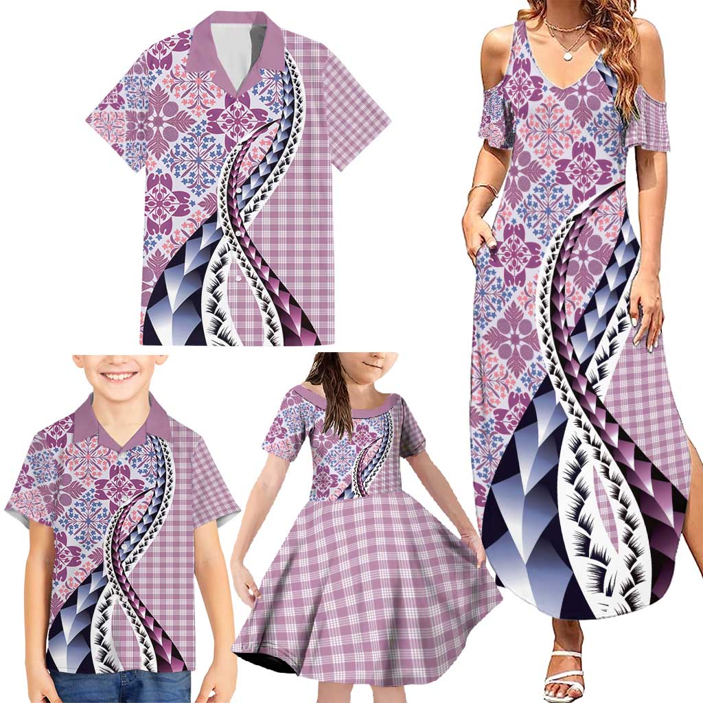 Aloha Vintage Palaka Floral Hawaiian Quilt Family Matching Summer Maxi Dress and Hawaiian Shirt Akala Motif LT9 - Polynesian Pride