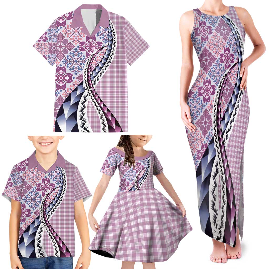 Aloha Vintage Palaka Floral Hawaiian Quilt Family Matching Tank Maxi Dress and Hawaiian Shirt Akala Motif LT9 - Polynesian Pride