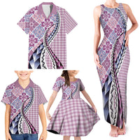 Aloha Vintage Palaka Floral Hawaiian Quilt Family Matching Tank Maxi Dress and Hawaiian Shirt Akala Motif LT9 - Polynesian Pride