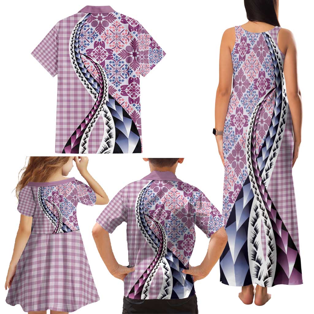 Aloha Vintage Palaka Floral Hawaiian Quilt Family Matching Tank Maxi Dress and Hawaiian Shirt Akala Motif LT9 - Polynesian Pride
