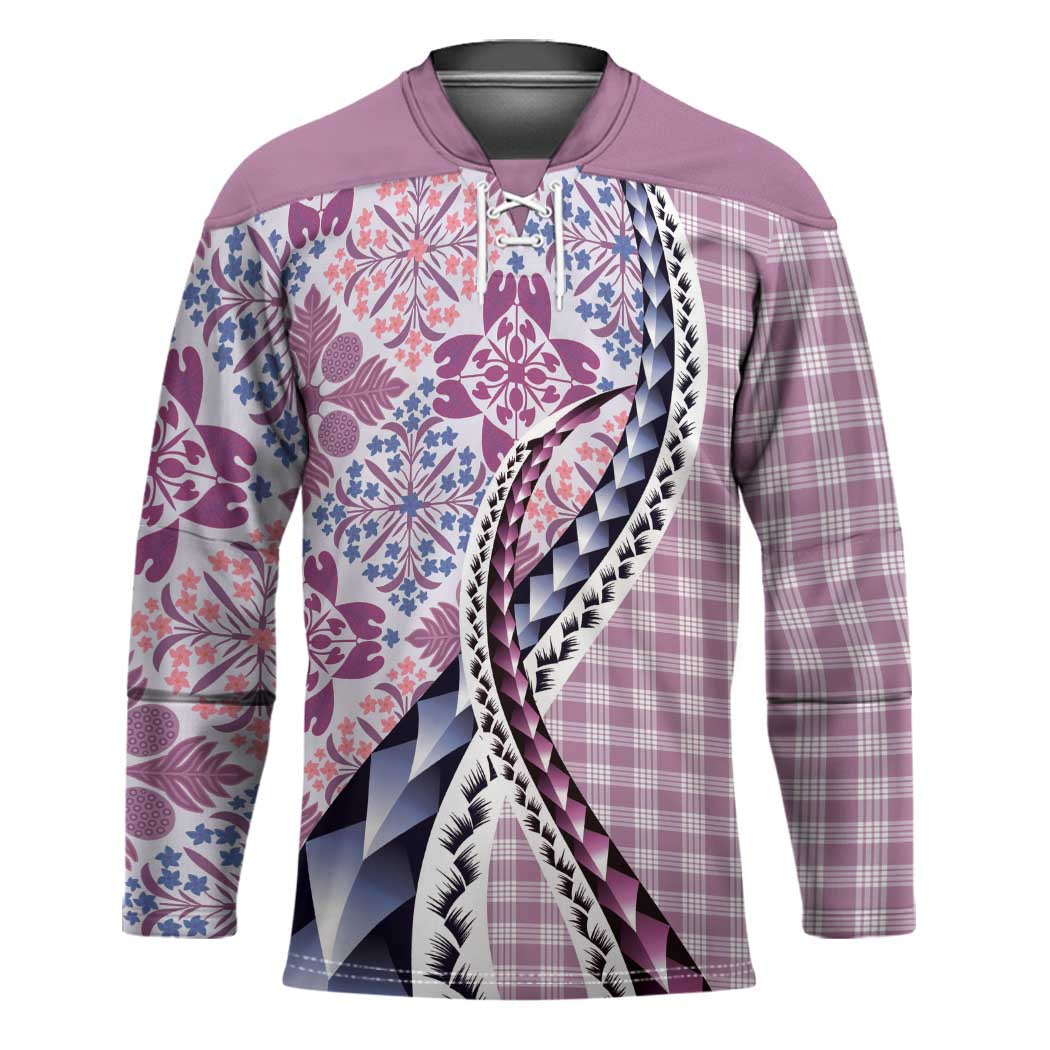 Aloha Vintage Palaka Floral Hawaiian Quilt Hockey Jersey Akala Motif - Polynesian Pride
