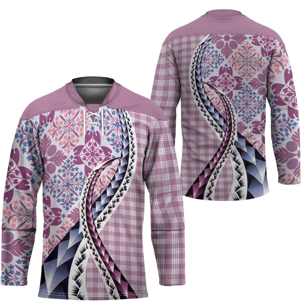 Aloha Vintage Palaka Floral Hawaiian Quilt Hockey Jersey Akala Motif - Polynesian Pride