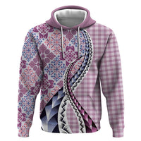Aloha Vintage Palaka Floral Hawaiian Quilt Hoodie Akala Motif - Polynesian Pride