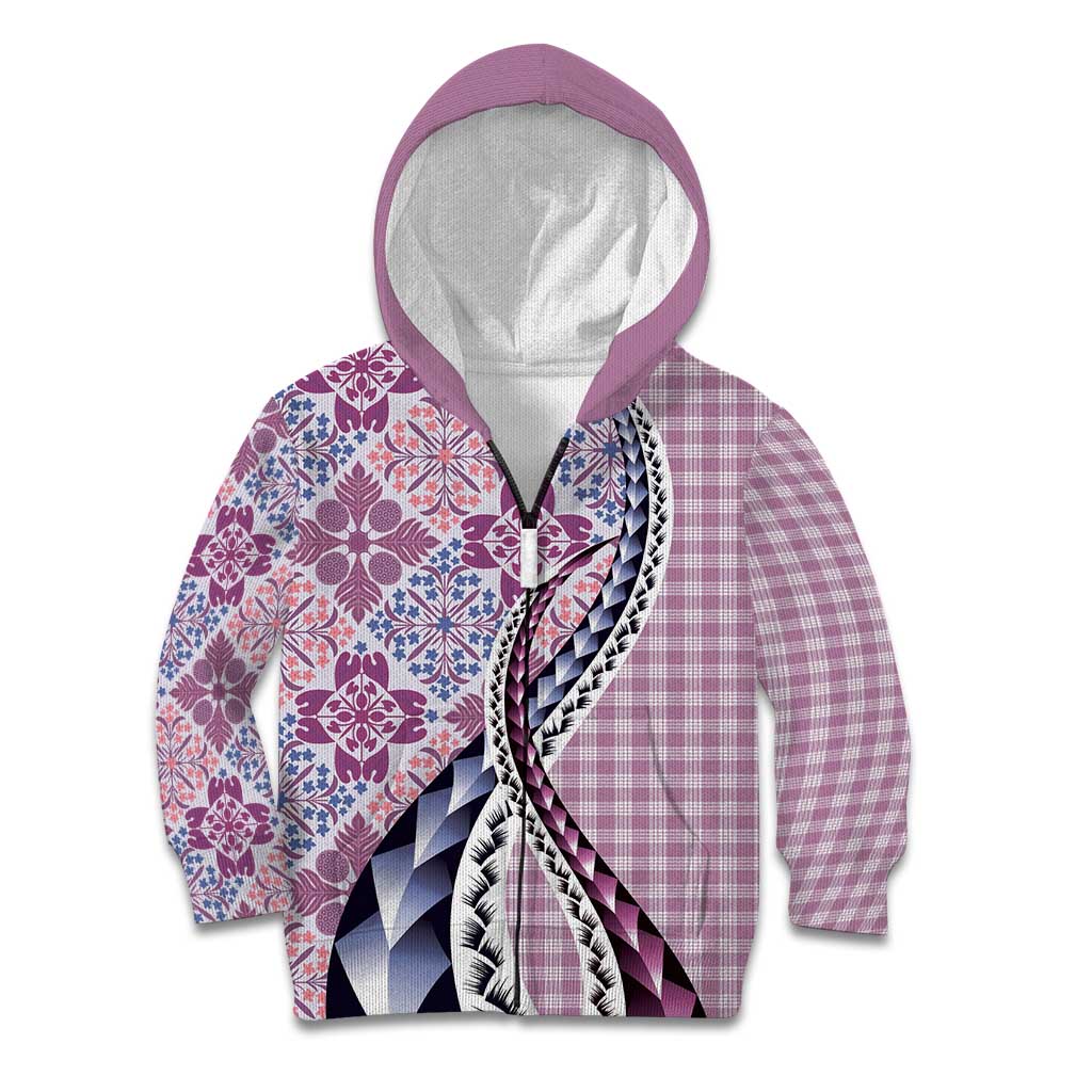 Aloha Vintage Palaka Floral Hawaiian Quilt Kid Hoodie Akala Motif - Polynesian Pride