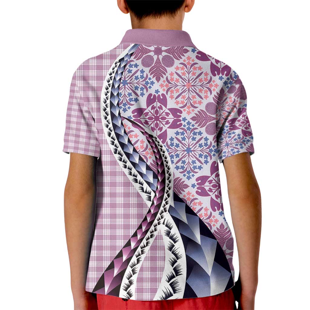 Aloha Vintage Palaka Floral Hawaiian Quilt Kid Polo Shirt Akala Motif - Polynesian Pride