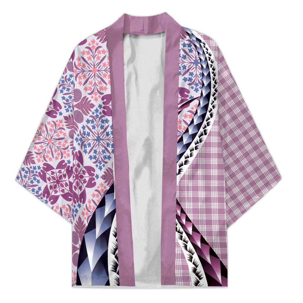 Aloha Vintage Palaka Floral Hawaiian Quilt Kimono Akala Motif LT9 Unisex Pink - Polynesian Pride