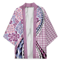 Aloha Vintage Palaka Floral Hawaiian Quilt Kimono Akala Motif LT9 Unisex Pink - Polynesian Pride