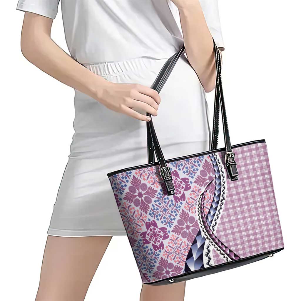 Aloha Vintage Palaka Floral Hawaiian Quilt Leather Tote Bag Akala Motif - Polynesian Pride