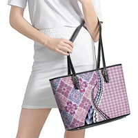Aloha Vintage Palaka Floral Hawaiian Quilt Leather Tote Bag Akala Motif - Polynesian Pride