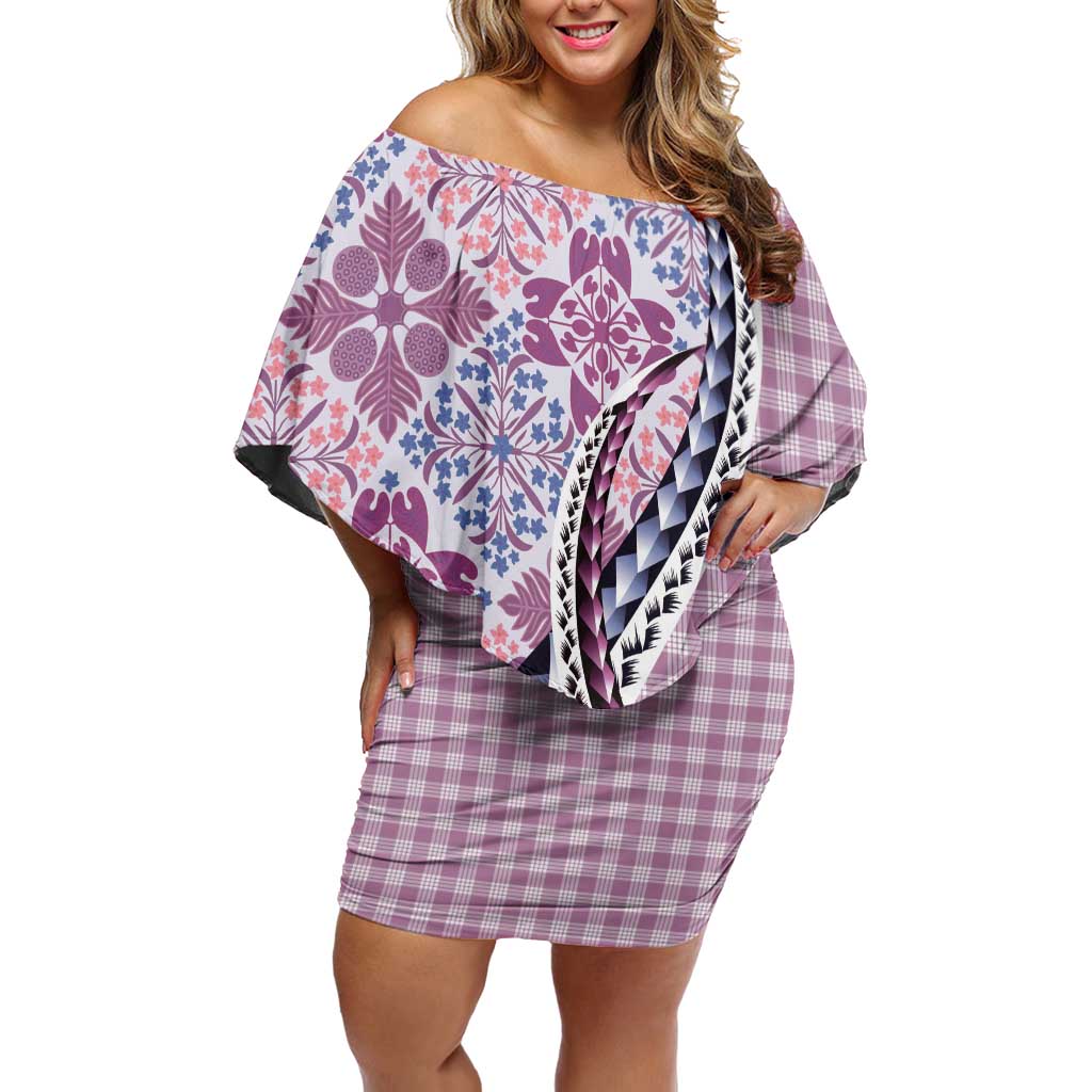 Aloha Vintage Palaka Floral Hawaiian Quilt Off Shoulder Short Dress Akala Motif - Polynesian Pride