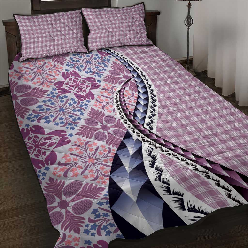 Aloha Vintage Palaka Floral Hawaiian Quilt Quilt Bed Set Akala Motif - Polynesian Pride