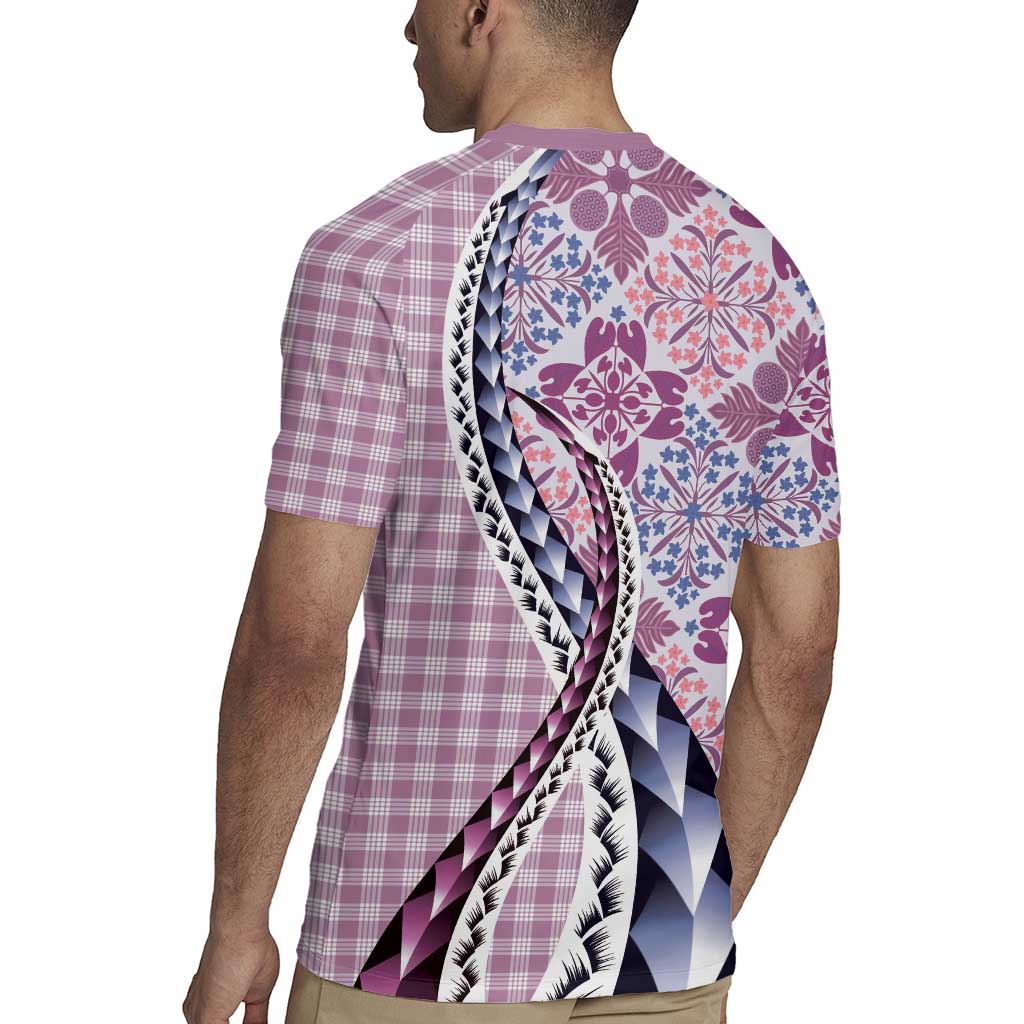 Aloha Vintage Palaka Floral Hawaiian Quilt Rugby Jersey Akala Motif - Polynesian Pride
