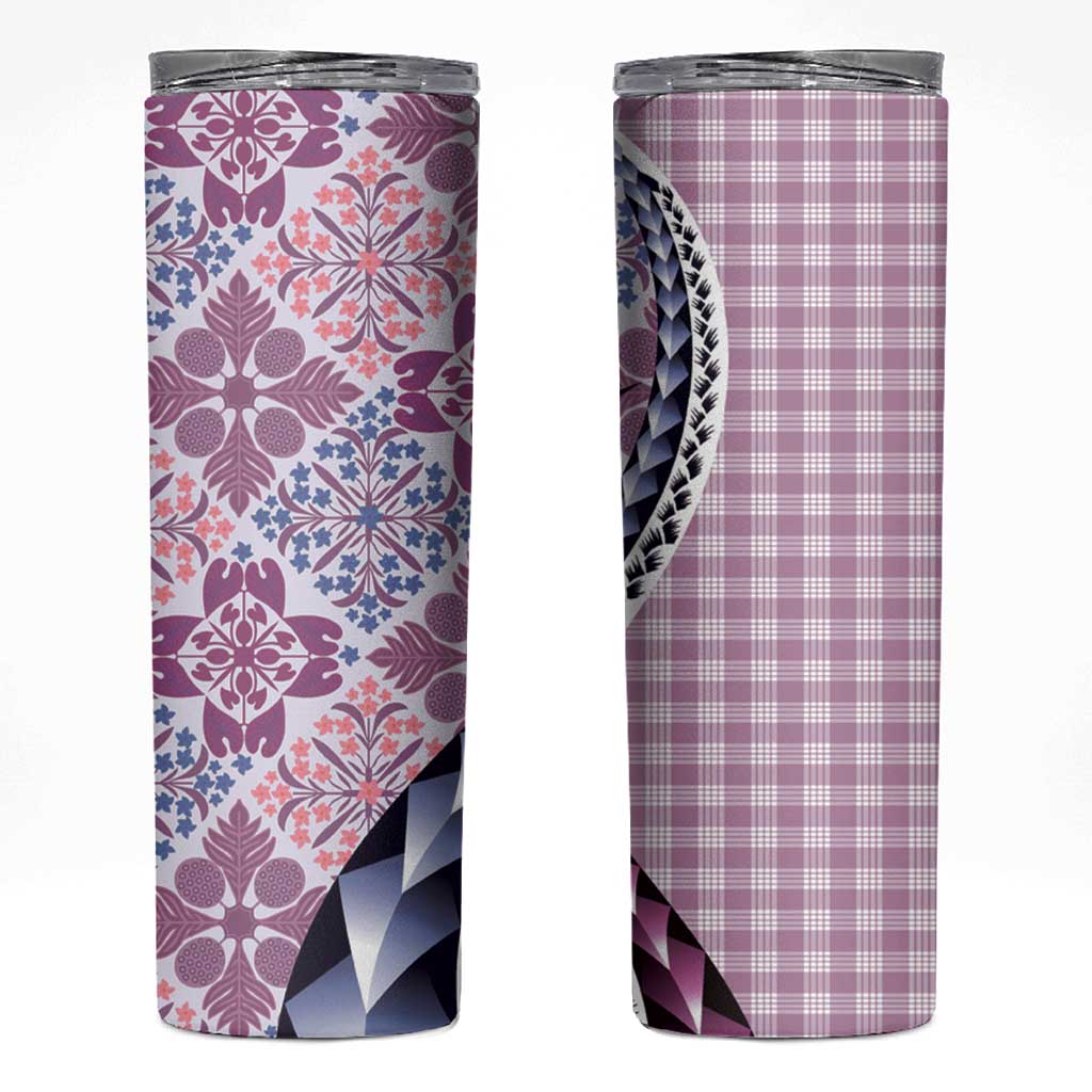 Aloha Vintage Palaka Floral Hawaiian Quilt Skinny Tumbler Akala Motif LT9 Pink - Polynesian Pride