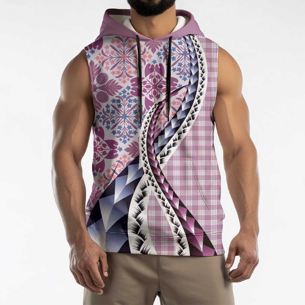 Aloha Vintage Palaka Floral Hawaiian Quilt Sleeveless Hoodie Akala Motif - Polynesian Pride
