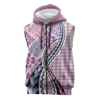 Aloha Vintage Palaka Floral Hawaiian Quilt Sleeveless Zip Hoodie Akala Motif LT9