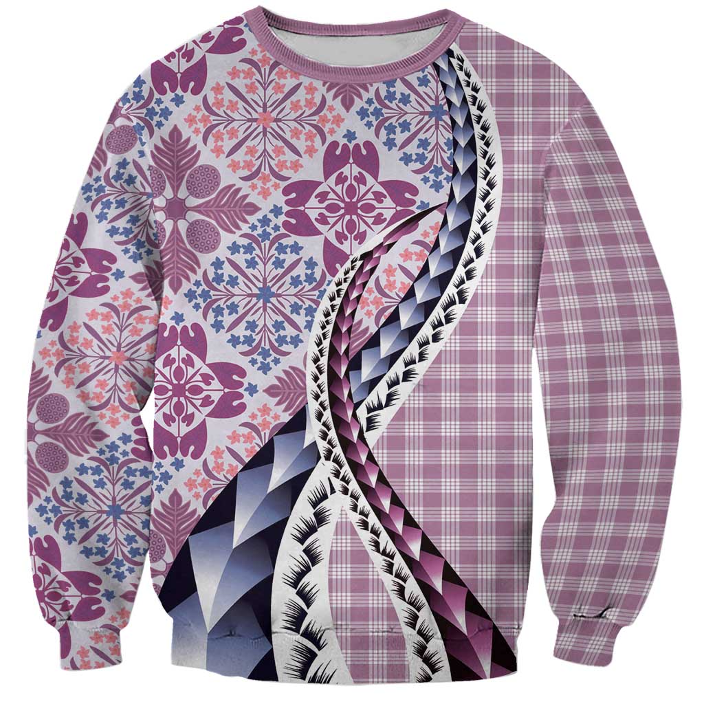 Aloha Vintage Palaka Floral Hawaiian Quilt Sweatshirt Akala Motif - Polynesian Pride