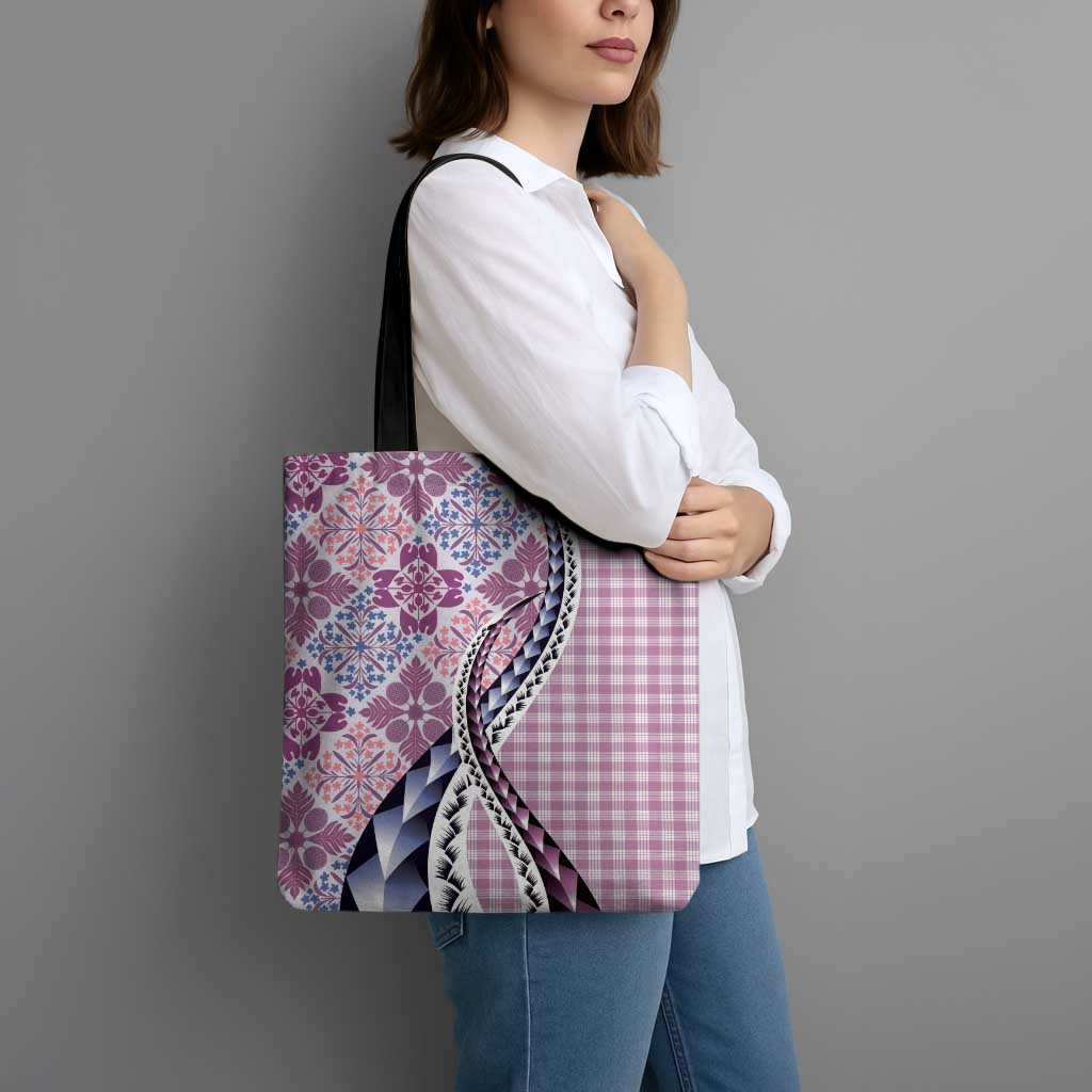 Aloha Vintage Palaka Floral Hawaiian Quilt Tote Bag Akala Motif - Polynesian Pride