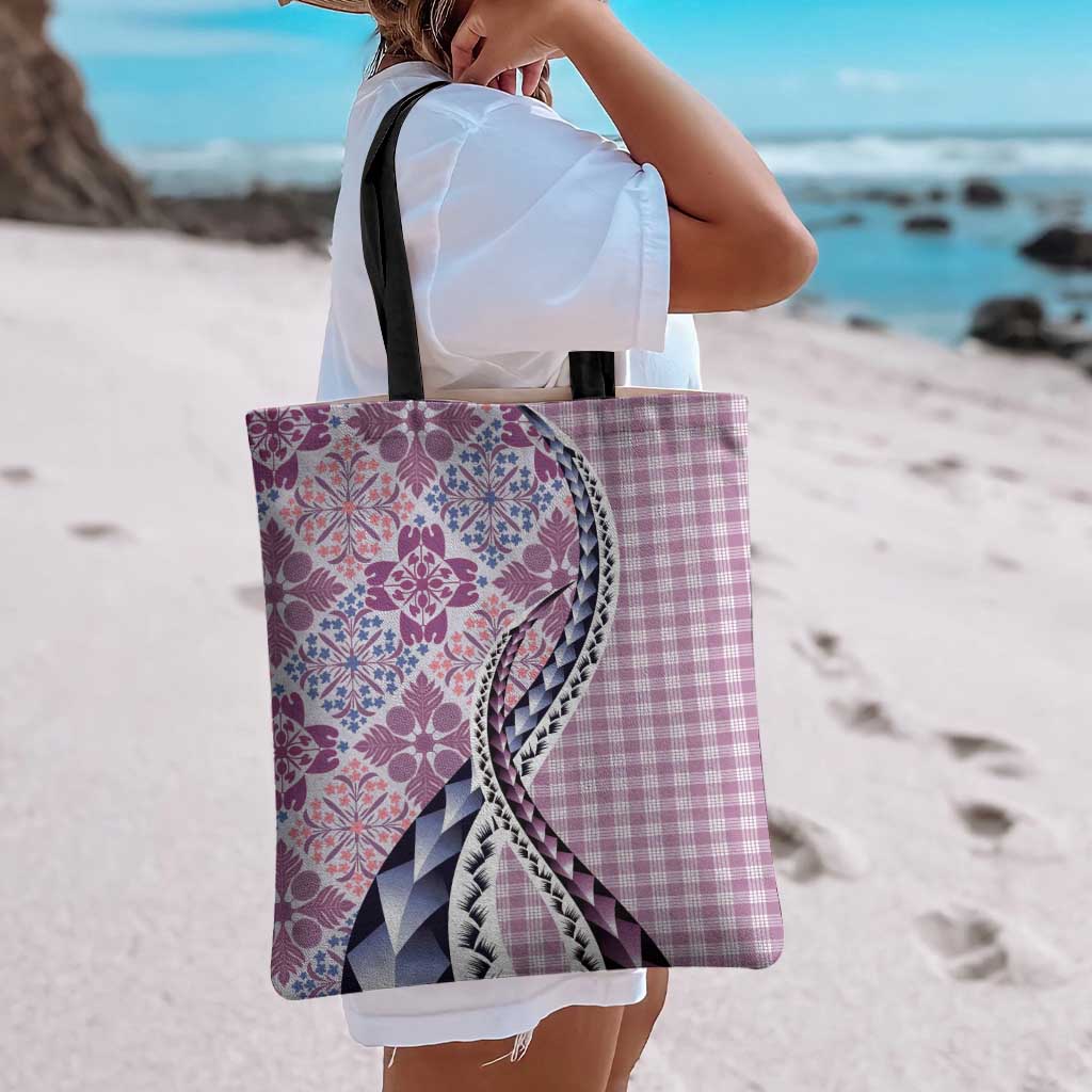 Aloha Vintage Palaka Floral Hawaiian Quilt Tote Bag Akala Motif - Polynesian Pride