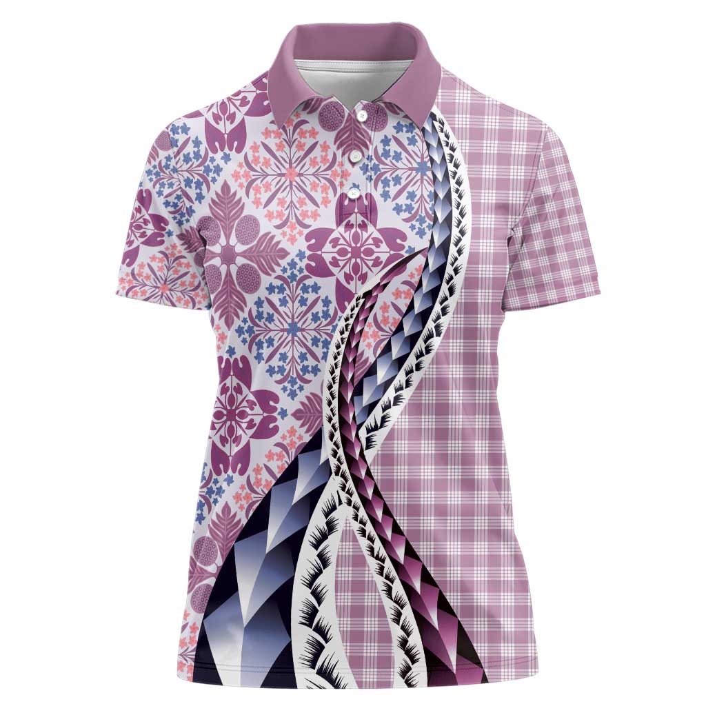 Aloha Vintage Palaka Floral Hawaiian Quilt Women Polo Shirt Akala Motif - Polynesian Pride