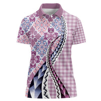 Aloha Vintage Palaka Floral Hawaiian Quilt Women Polo Shirt Akala Motif - Polynesian Pride