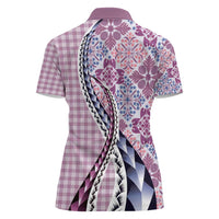 Aloha Vintage Palaka Floral Hawaiian Quilt Women Polo Shirt Akala Motif - Polynesian Pride