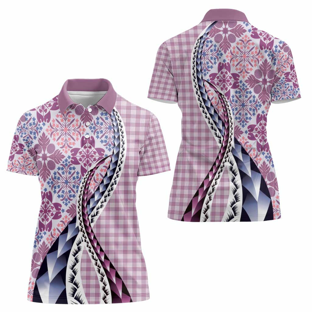Aloha Vintage Palaka Floral Hawaiian Quilt Women Polo Shirt Akala Motif - Polynesian Pride