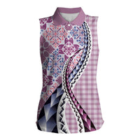Aloha Vintage Palaka Floral Hawaiian Quilt Women Sleeveless Polo Shirt Akala Motif LT9 Female Pink - Polynesian Pride