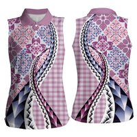 Aloha Vintage Palaka Floral Hawaiian Quilt Women Sleeveless Polo Shirt Akala Motif LT9 - Polynesian Pride