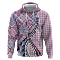 Aloha Vintage Palaka Floral Hawaiian Quilt Zip Hoodie Akala Motif - Polynesian Pride