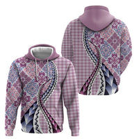 Aloha Vintage Palaka Floral Hawaiian Quilt Zip Hoodie Akala Motif - Polynesian Pride