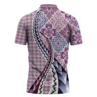 Aloha Vintage Palaka Floral Hawaiian Quilt Zipper Polo Shirt Akala Motif - Polynesian Pride