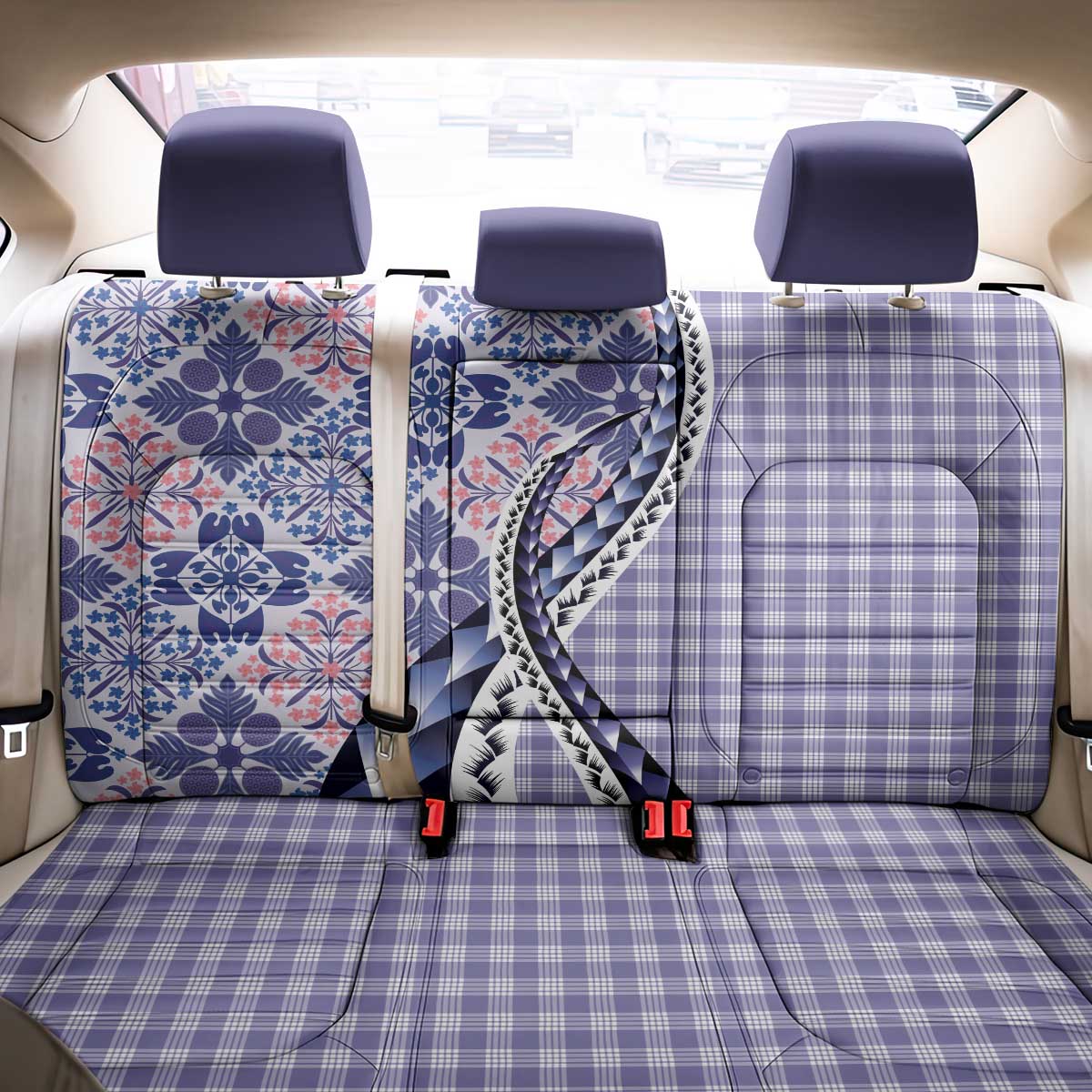 Aloha Vintage Palaka Floral Hawaiian Quilt Back Car Seat Cover Poni Motif - Polynesian Pride
