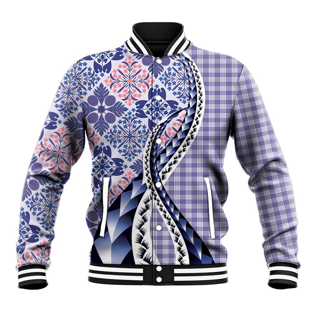 Aloha Vintage Palaka Floral Hawaiian Quilt Baseball Jacket Poni Motif LT9 Unisex Purple - Polynesian Pride