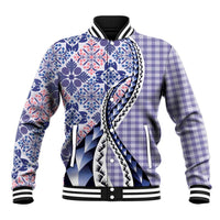 Aloha Vintage Palaka Floral Hawaiian Quilt Baseball Jacket Poni Motif LT9 Unisex Purple - Polynesian Pride