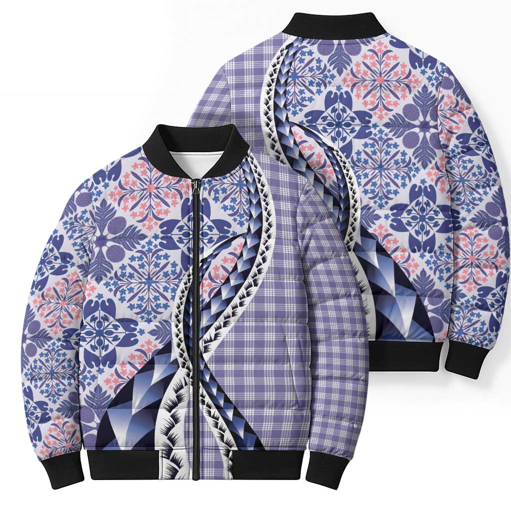 Aloha Vintage Palaka Floral Hawaiian Quilt Bomber Puffer Jacket Poni Motif - Polynesian Pride