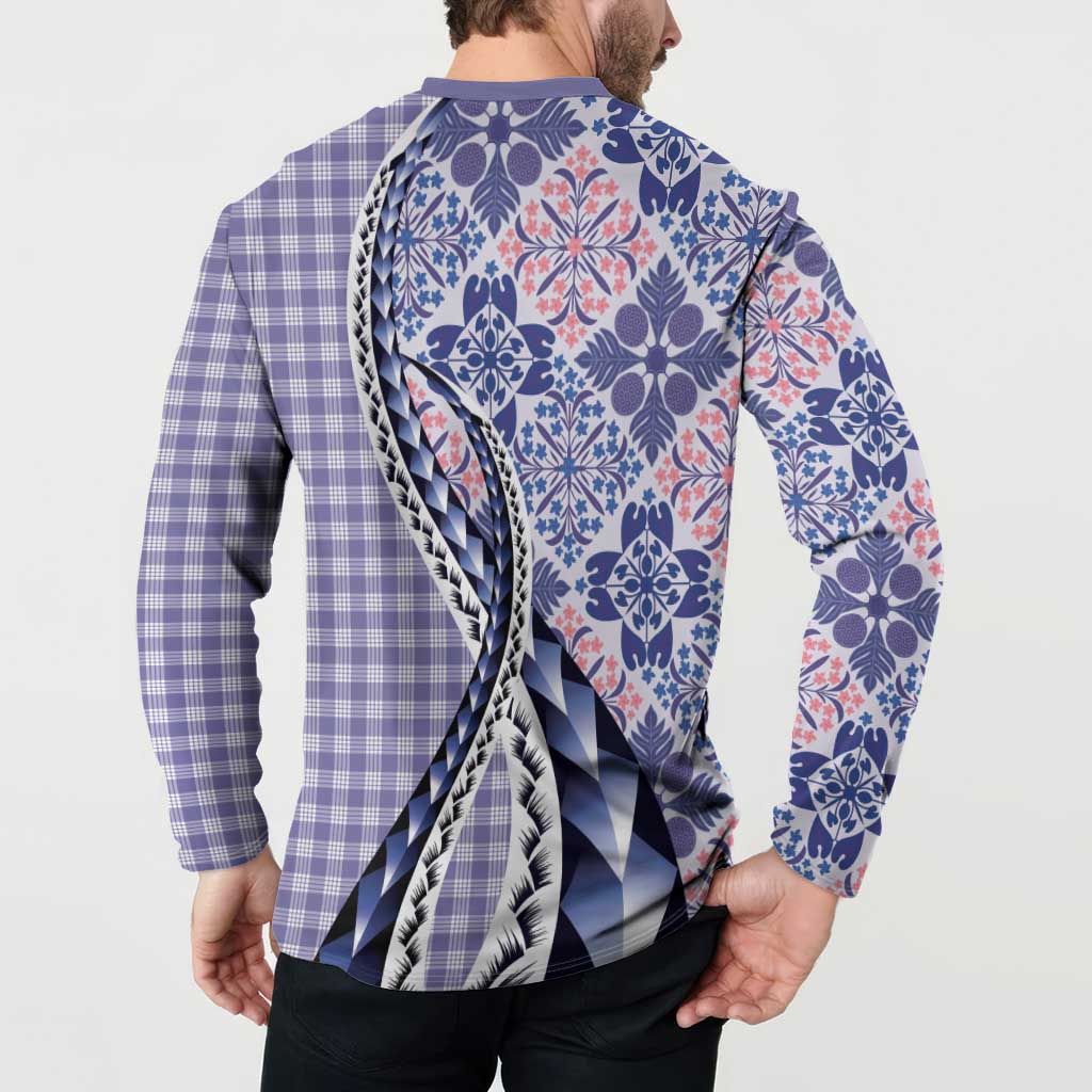 Aloha Vintage Palaka Floral Hawaiian Quilt Button Sweatshirt Poni Motif - Polynesian Pride