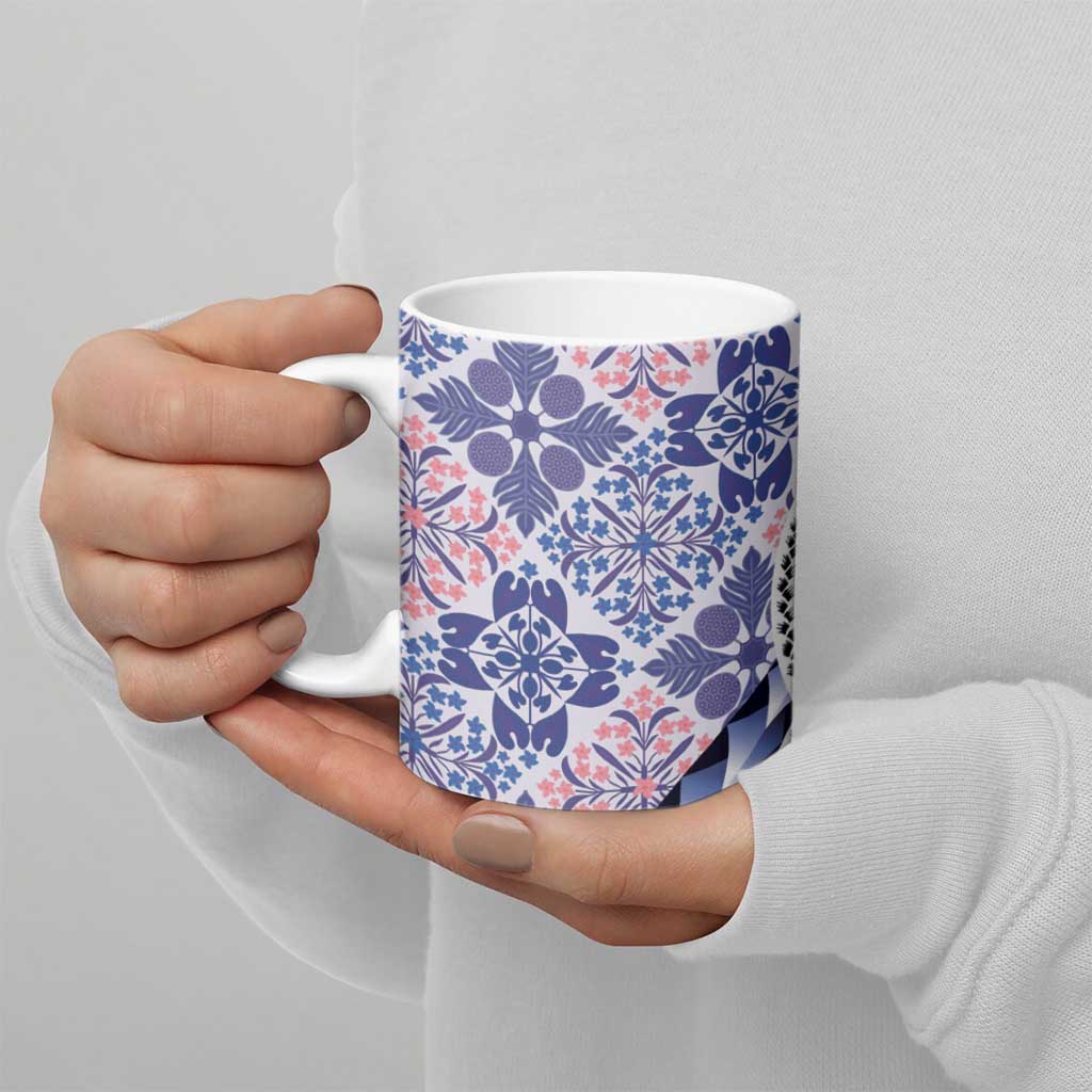 Aloha Vintage Palaka Floral Hawaiian Quilt Ceramic Mug Poni Motif - Polynesian Pride