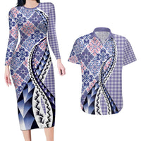 Aloha Vintage Palaka Floral Hawaiian Quilt Couples Matching Long Sleeve Bodycon Dress and Hawaiian Shirt Poni Motif LT9 Purple - Polynesian Pride