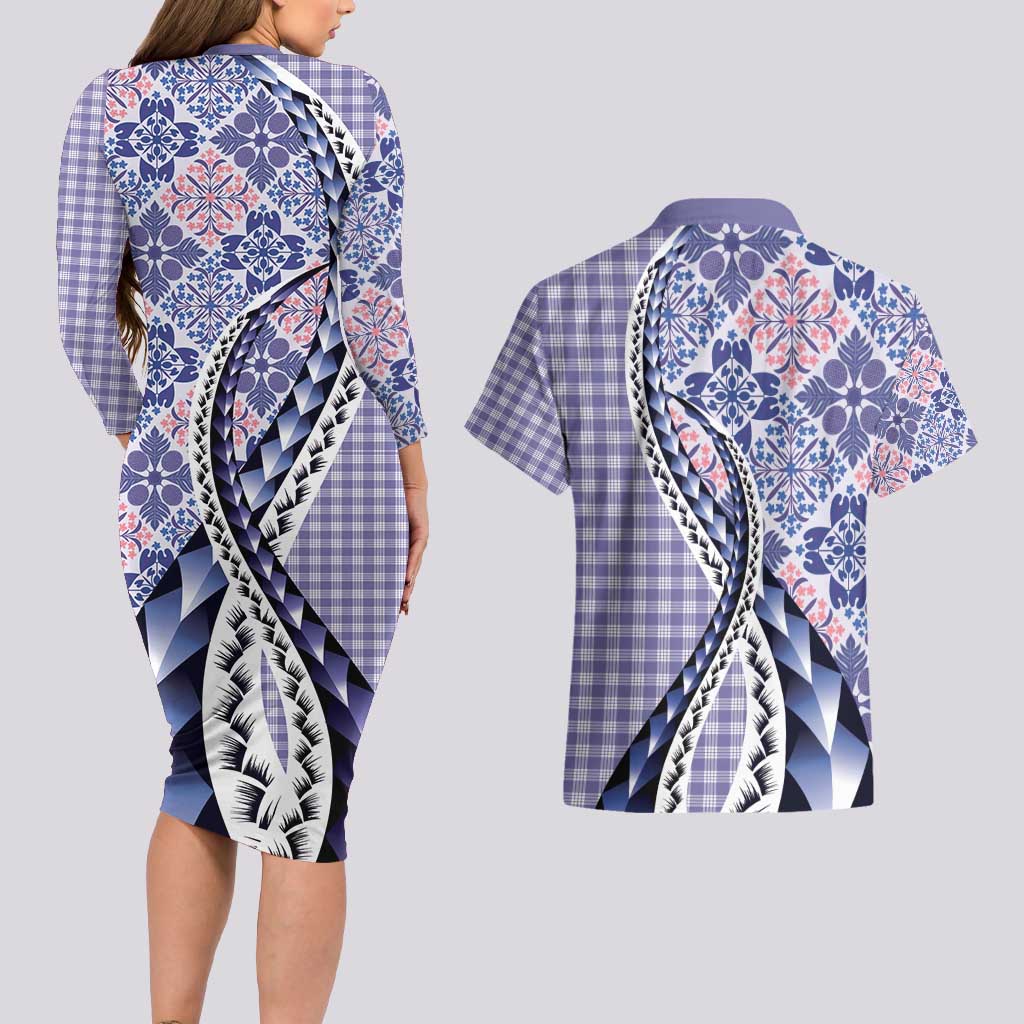 Aloha Vintage Palaka Floral Hawaiian Quilt Couples Matching Long Sleeve Bodycon Dress and Hawaiian Shirt Poni Motif LT9 - Polynesian Pride