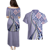 Aloha Vintage Palaka Floral Hawaiian Quilt Couples Matching Puletasi and Hawaiian Shirt Poni Motif LT9 - Polynesian Pride