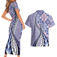 Aloha Vintage Palaka Floral Hawaiian Quilt Couples Matching Short Sleeve Bodycon Dress and Hawaiian Shirt Poni Motif LT9 - Polynesian Pride