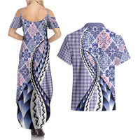 Aloha Vintage Palaka Floral Hawaiian Quilt Couples Matching Summer Maxi Dress and Hawaiian Shirt Poni Motif LT9 - Polynesian Pride