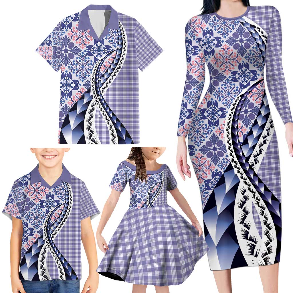 Aloha Vintage Palaka Floral Hawaiian Quilt Family Matching Long Sleeve Bodycon Dress and Hawaiian Shirt Poni Motif LT9 - Polynesian Pride
