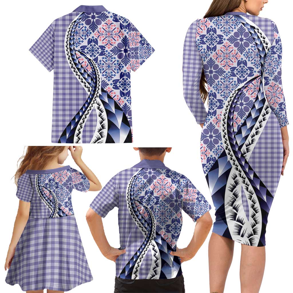 Aloha Vintage Palaka Floral Hawaiian Quilt Family Matching Long Sleeve Bodycon Dress and Hawaiian Shirt Poni Motif LT9 - Polynesian Pride