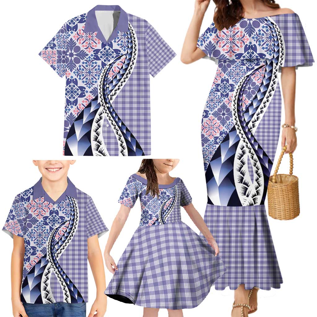 Aloha Vintage Palaka Floral Hawaiian Quilt Family Matching Mermaid Dress and Hawaiian Shirt Poni Motif LT9 - Polynesian Pride