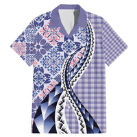 Aloha Vintage Palaka Floral Hawaiian Quilt Family Matching Mermaid Dress and Hawaiian Shirt Poni Motif LT9 Dad's Shirt - Short Sleeve Purple - Polynesian Pride